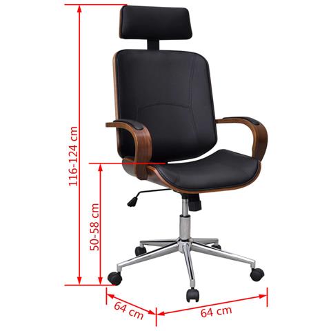 Sedia Da Ufficio Girevole In Legno Similpelle Con Poggiatesta - Foto 5