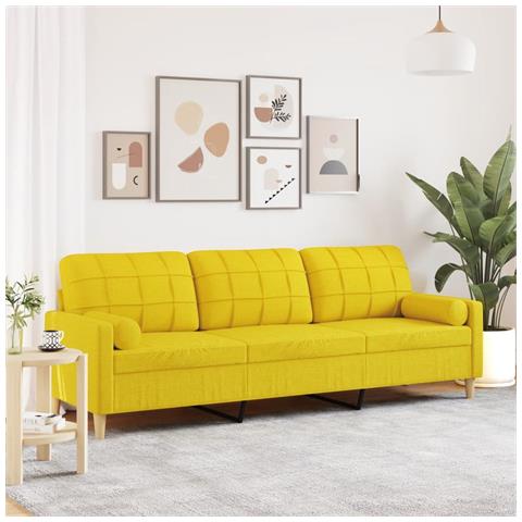 Divano a 3 Posti con Cuscini Giallo Chiaro 210 cm in Tessuto - Foto 2