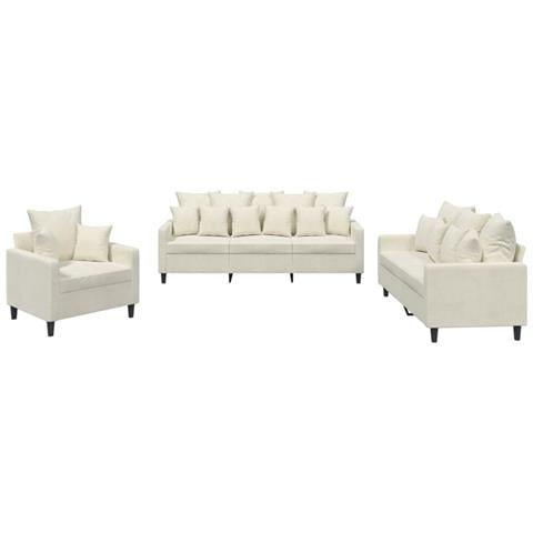 Set di Divani 3 pz con Cuscini Crema in Velluto - Foto 1