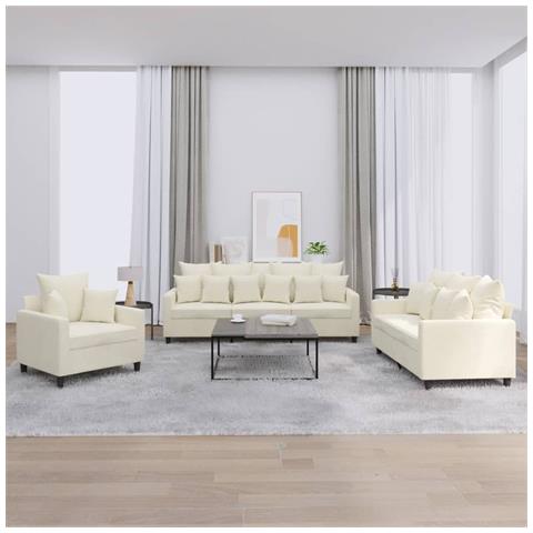 Set di Divani 3 pz con Cuscini Crema in Velluto - Foto 2