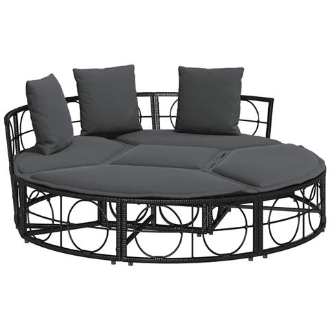 Lettino Prendisole Esterno senza Tetto Nero in Polyrattan - Foto 1