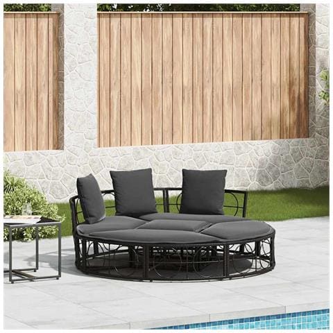 Lettino Prendisole Esterno senza Tetto Nero in Polyrattan - Foto 2