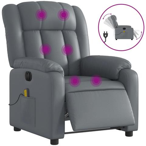 Poltrona Massaggiante Elettrica Reclinabile Grigio Similpelle - Foto 1