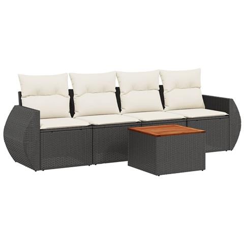 Set Divani da Giardino 5 pz con Cuscini in Polyrattan Nero - Foto 1