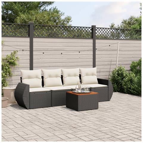 Set Divani da Giardino 5 pz con Cuscini in Polyrattan Nero - Foto 2