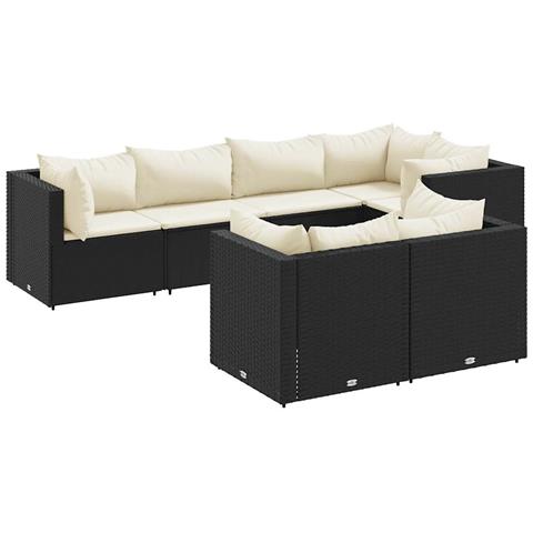 Set Salotto da Giardino con Cuscini 7pz Nero Polyrattan - Foto 1