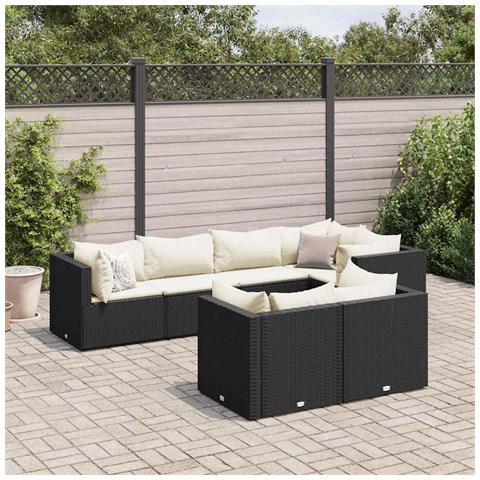 Set Salotto da Giardino con Cuscini 7pz Nero Polyrattan - Foto 2