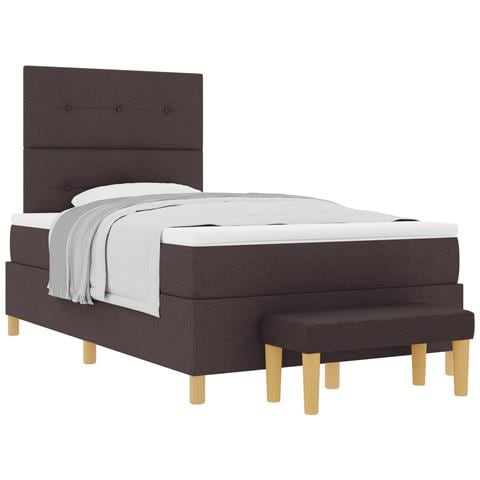Letto a Box Spring con Materasso & Panchina Marrone Scuro 120x190 cm Tessuto - Foto 1