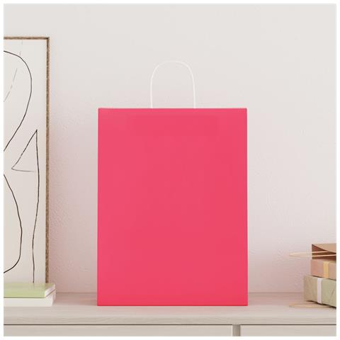 Sacchetti di Carta 250 pz con Manici Rosa 32x12x42 cm - Foto 2