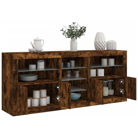 Credenza con Luci LED Rovere Fumo 162x37x67 cm - Foto 2