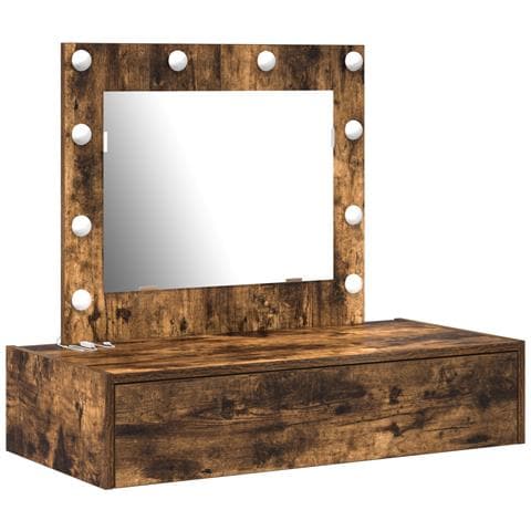 Tavolo da toeletta da parete con luci LED rovere affumicato - Foto 1