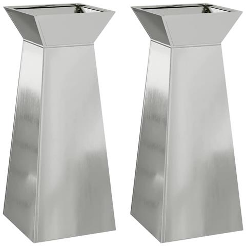 Vaso a Pilastro 2 pcs Argento 40 x 40 x 100 cm Acciaio - Foto 1
