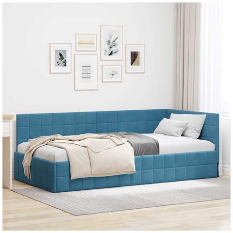 Cornice del letto ad angolo Blu 90 x 200 cm Velluto - Foto 2