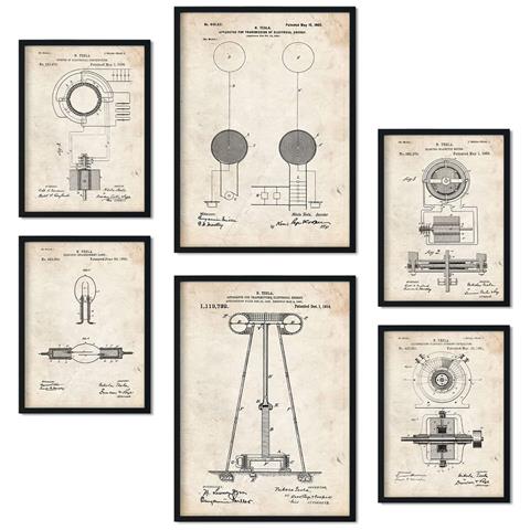 Set Di 6 Stampe Poster Con Brevetti Elettrici 1 Poster Con Immagini Di Brevetti Retrò Design D'interni In Stile Vintage A3 & A4 Senza Cornice - Foto 1