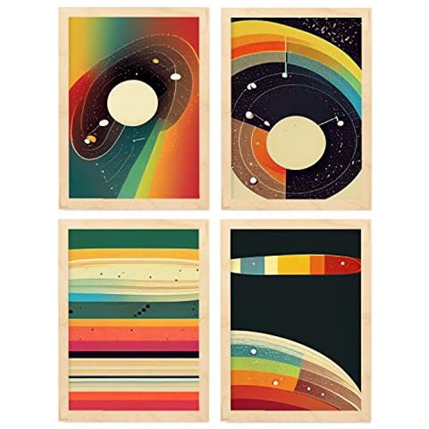 Set Di 4 Stampe Spirale Posters In Arte Astratta Illustrazioni E Manifesti Di Galassie Artistiche Moderne E A Colori Per Telaio In Legno Chiaro A4 - Foto 1