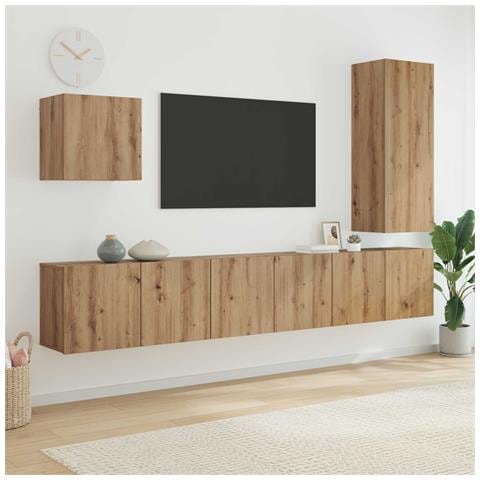 Unità TV da Parete 5 pcs Rovere artigianale Legno multistrato - Foto 2