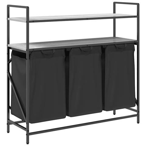 Cesto Portabiancheria 3 Scomparti con Ripiani Grigio Sonoma - Foto 1