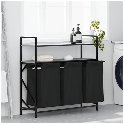 Cesto Portabiancheria 3 Scomparti con Ripiani Grigio Sonoma - Foto 2