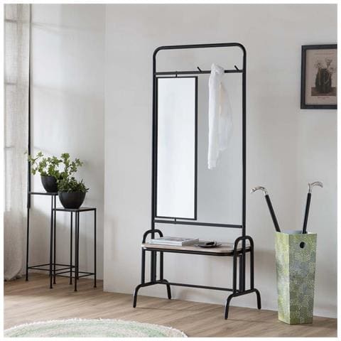 Mobile Da Ingresso Con Sgabello E Specchio In Metallo E Legno Grigio 77x45x181,5h - Foto 2