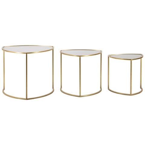 Tavolinetti Triangle In Ferro E Vetro Dorato — Set 3 Pezzi Ø 60x50, Ø 50x45, Ø 40x40 Cm - Foto 1