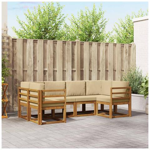 Set di divani da esterno con cuscino 6 pcs Naturale e Beige - Foto 2