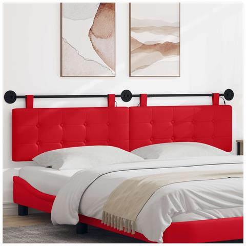 Testiera sospesa Con luce LED Rosso Similpelle - Foto 2