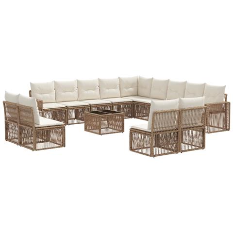 Set Divano da Giardino 14 pcs Beige e Bianco Crema polyrattan - Foto 1