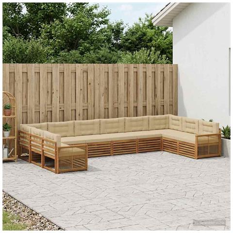 Set divani con cuscino 10 pcs Legno di Acacia Massello - Foto 2