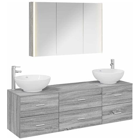Set di mobili per il bagno 4 pcs Sonoma grigio - Foto 1