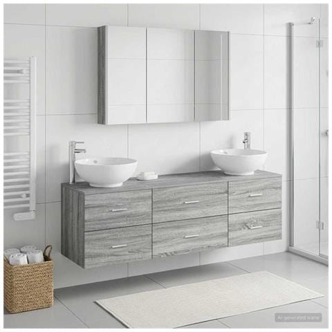 Set di mobili per il bagno 4 pcs Sonoma grigio - Foto 2