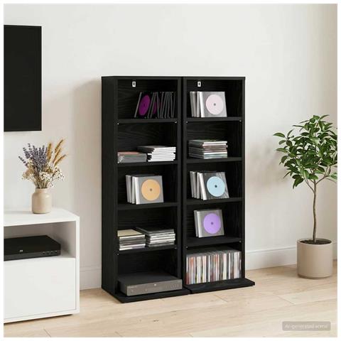 Mobile per CD 2 pz Rovere Nero 33 x 23,5 x 97,5 cm - Foto 2