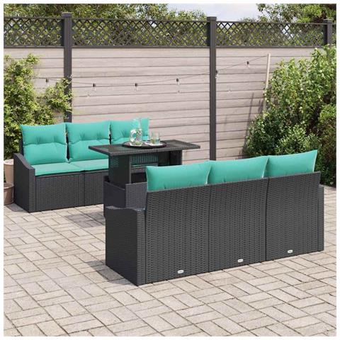 Set Divano da Giardino 7 pz 6-Numero di posti Nero e Blu - Foto 2