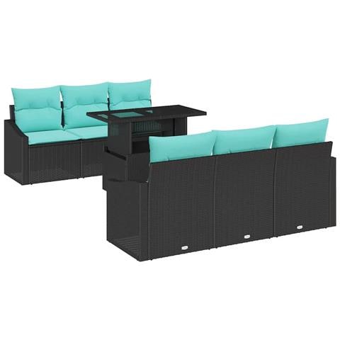 Set Divano da Giardino 7 pz 6-Numero di posti Nero e Blu - Foto 1