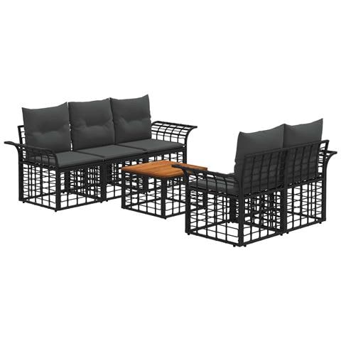 Set di divani da esterno 6 pz Nero e Grigio scuro polyrattan - Foto 1
