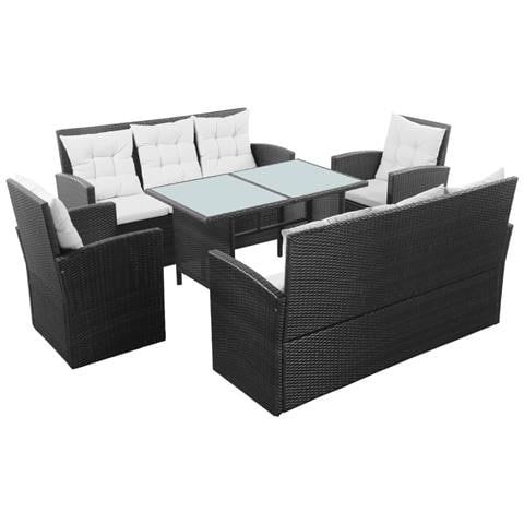 Set Divani Da Esterni 5 Pz In Polyrattan Nero E Bianco Crema - Foto 1