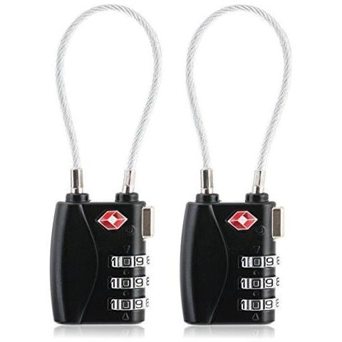 Deposito Locks Tsa Approvato 2 Pack Cavo Blocco Da Viaggio 3 Combinazione Della Cifra Della Chiusura Lampo Serrature Per Valigie Bagagli Zaini Valigette Piccolo Locker Lock Per Gym Scuola (nero)  - Foto 1