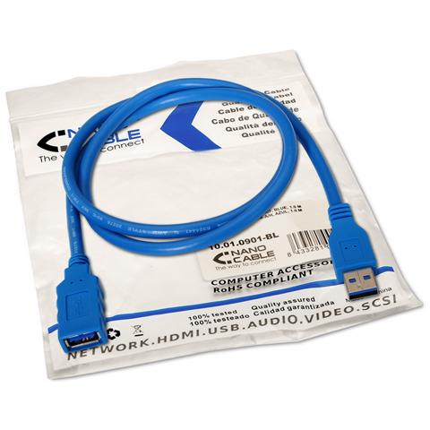 10.01.0902-BL, 3.0 (3.1 Gen 1) , USB A, USB A, Maschio / femmina, Blu, Foglio di alluminio Mylar - Foto 1