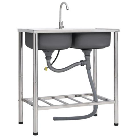 Lavello Da Campeggio Vasca Doppia Con Rubinetto In Acciaio Inox - Foto 1