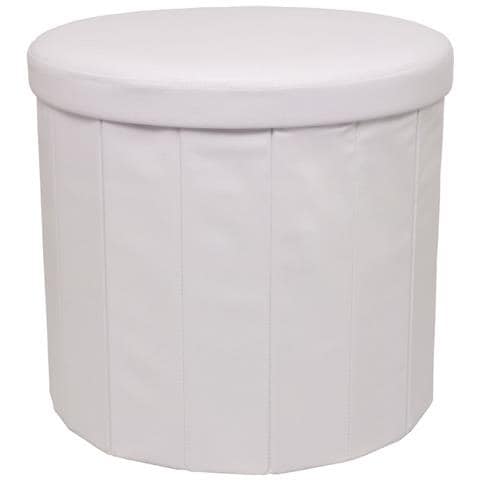 Pouf Salotto Contenitore Ecopelle Rotondo Pieghevole Tinta Unita Pouf Bianco - Foto 1