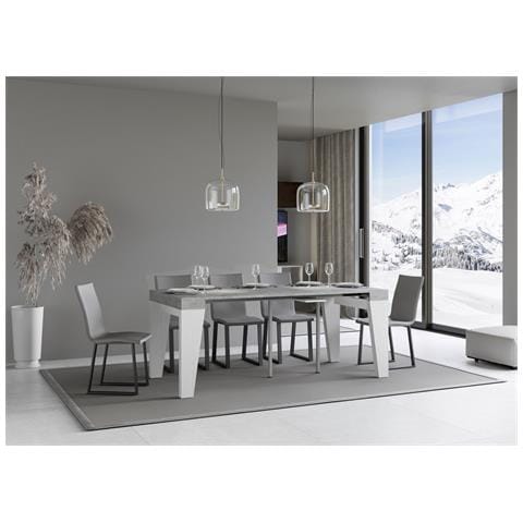 Consolle Allungabile 90x40/196 Cm Naxy Mix Small Piano Bianco Frassino - Cemento /bianco Frassino - Foto 2