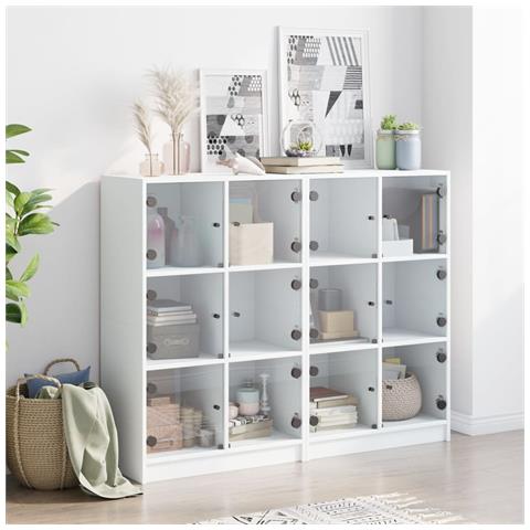 Libreria Con Ante Bianca 136x37x109 Cm In Legno Multistrato - Foto 3