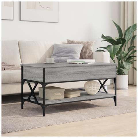 Tavolino Salotto Grigio Sonoma 100x50x50 Cm Multistrato Metallo - Foto 3