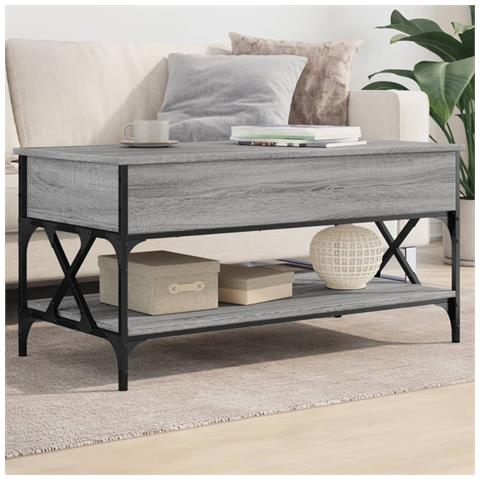Tavolino Salotto Grigio Sonoma 100x50x50 Cm Multistrato Metallo - Foto 1