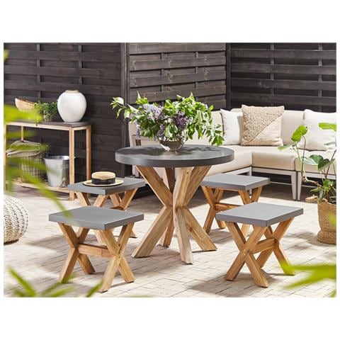 Set Da Giardino Tavolo Rotondo E 4 Sgabelli In Cemento Olbia - Foto 1
