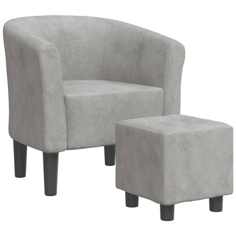 Poltrona Cabriolet Con Poggiapiedi Grigio Chiaro In Velluto - Foto 2