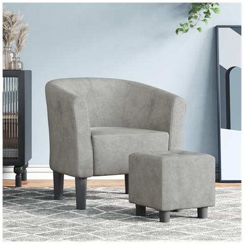 Poltrona Cabriolet Con Poggiapiedi Grigio Chiaro In Velluto - Foto 1