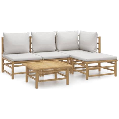 Set Salotto da Giardino 5pz con Cuscini Grigio Chiaro Bambù - Foto 1
