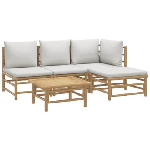 Set Salotto da Giardino 5pz con Cuscini Grigio Chiaro Bambù - Foto 2