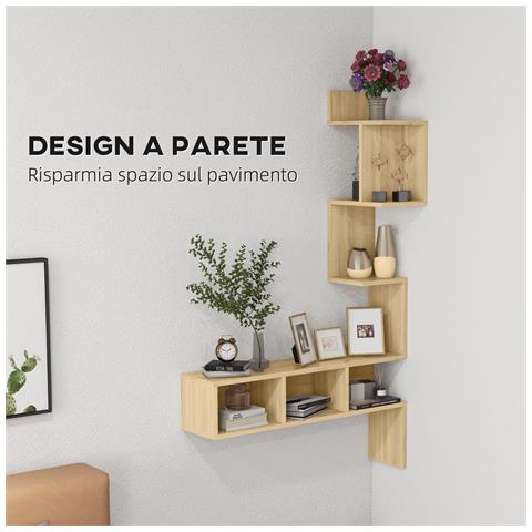 Mensola Portaoggetti In Mdf Con Ripiani Aperti Per Soggiorno E Camera Da Letto, 80x20x128.5 Cm, Rovere - Foto 6