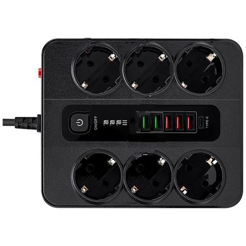 Presa Eu A 6 Prese, 5 Porte Usb, 1 Porta Usb-c Black - Foto 2